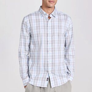 Faherty Movement Sport Plaid Long Sleeve Button Down Gray White Blue Shirt S